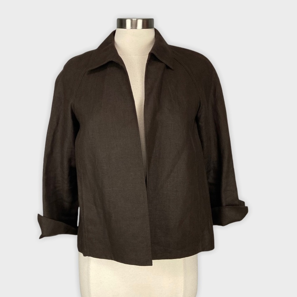 Talbots Petites Brown Irish Linen Open Front Blazer Jacket SP